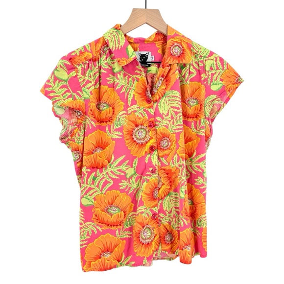 The Cats Pajamas Cotton Button Down Short Sleeve Floral Pajamas Small - Picture 1 of 8